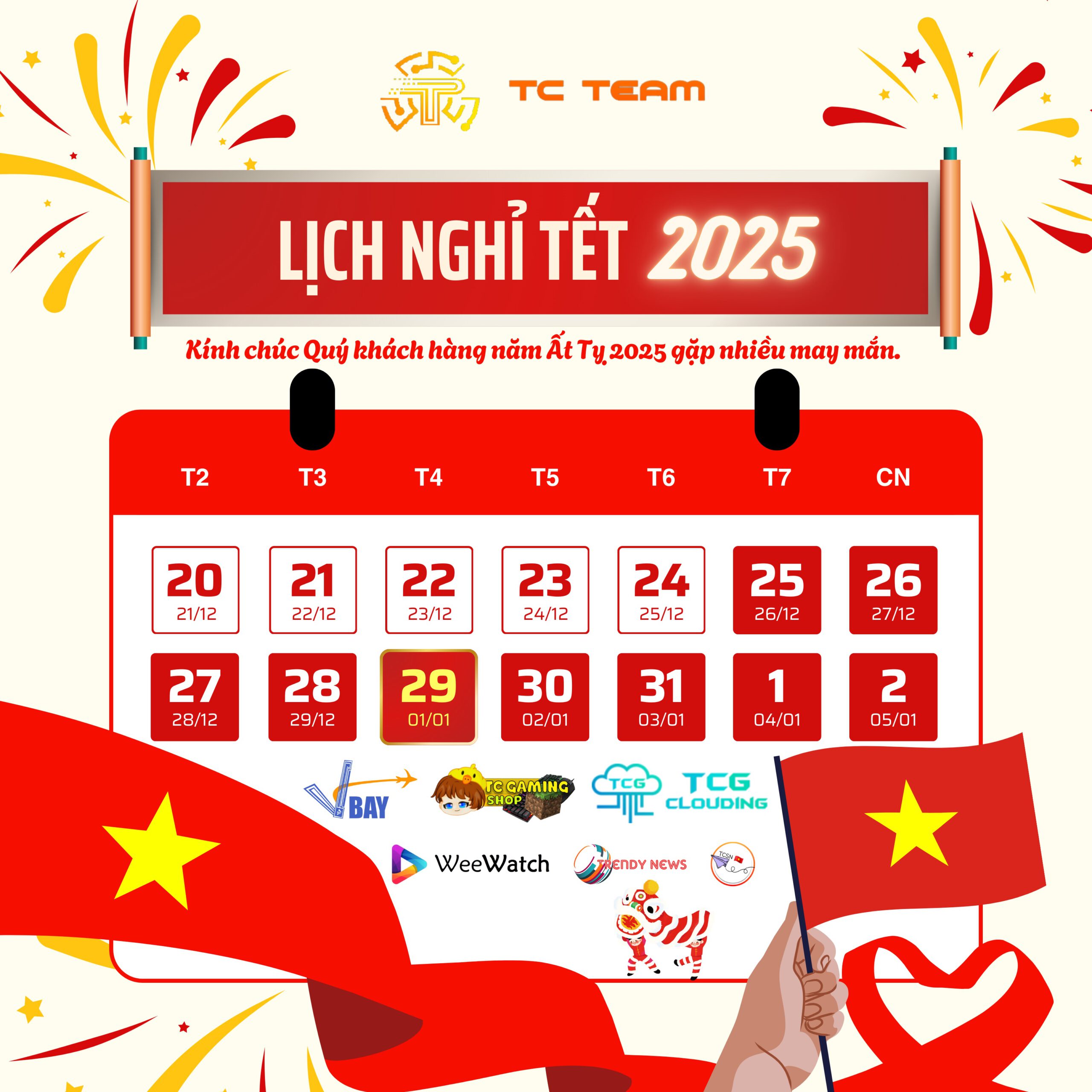 LỊCH NGHỈ TẾT 2025 TC TEAM